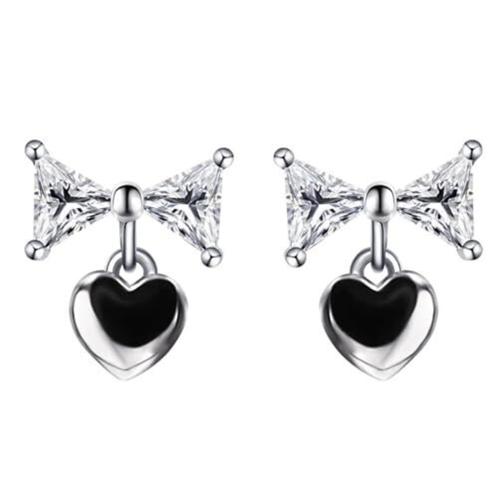 Stud Earrings for Women - 18K White Gold Flat Back Stud Earrings - Bow Moissani
